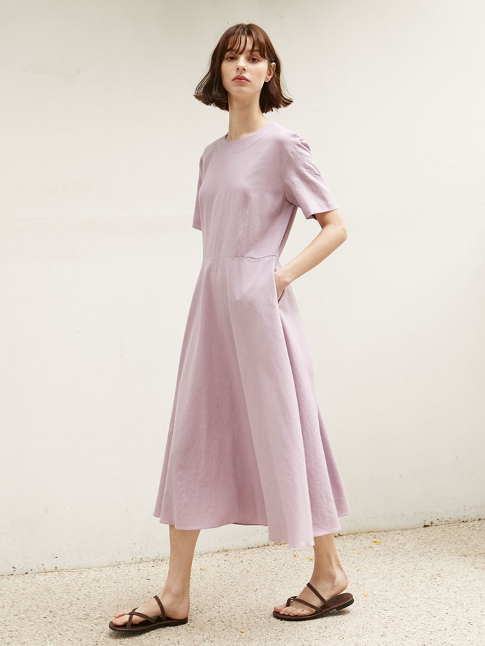 Linen Flared Dress - Lavender