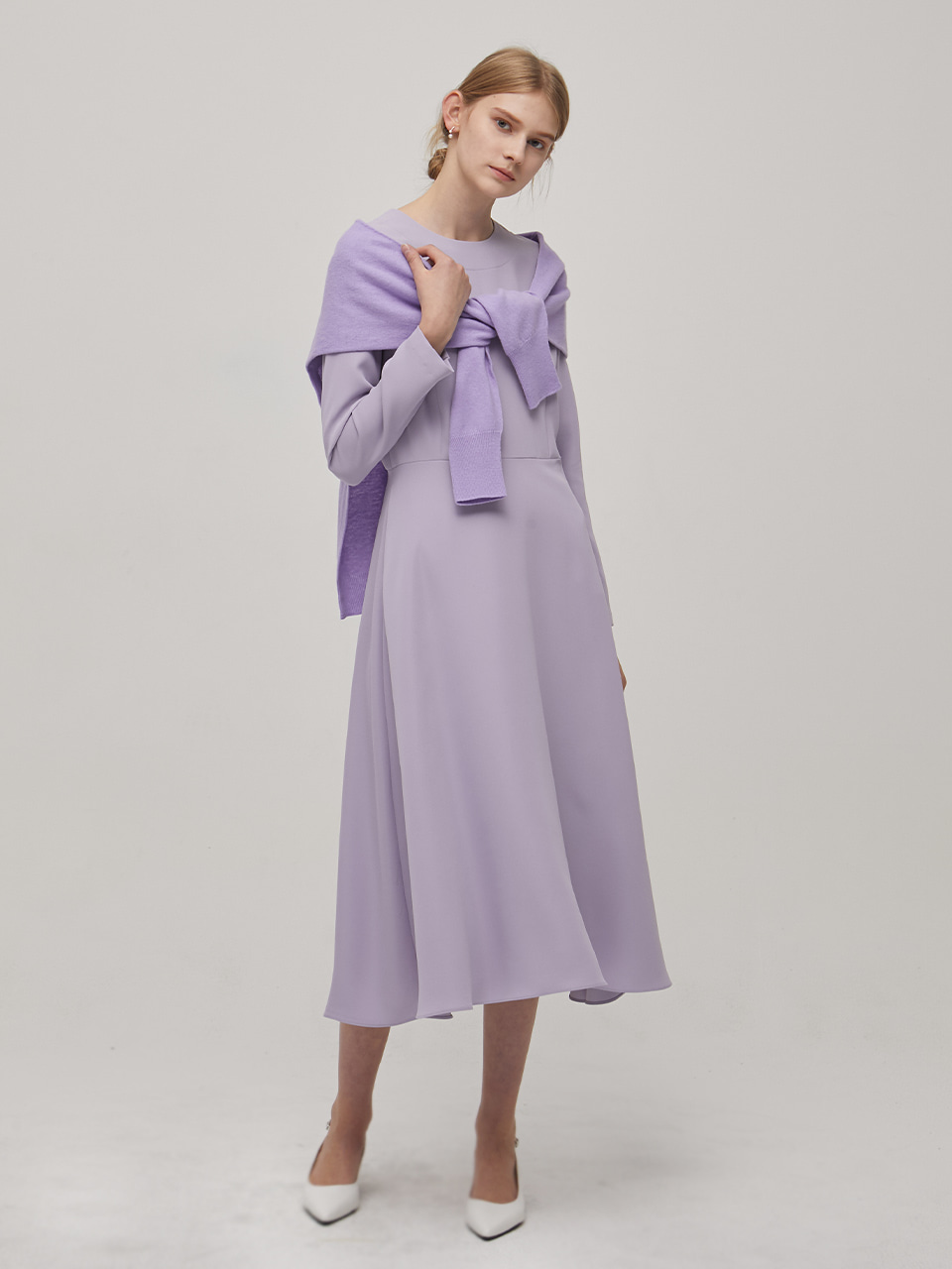 Long Sleeve Flare Dress - Lavender