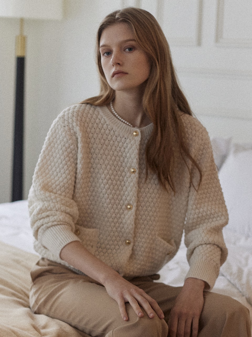 Tweed Goldish Knit Cardigan - Ivory
