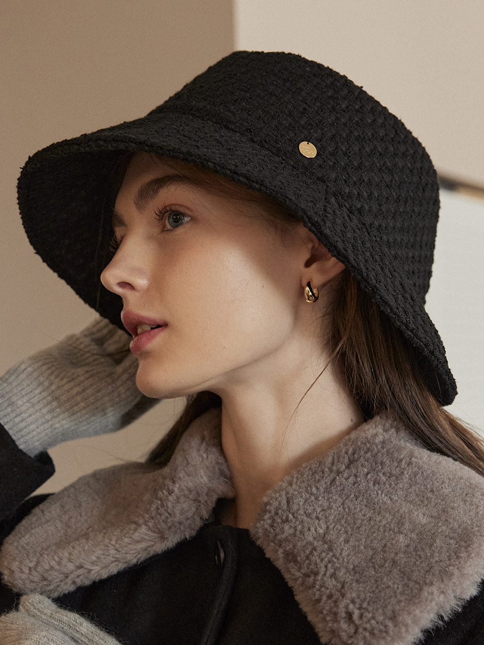 [12/02 예약발송] Atelier tweed Bucket Hat - Black