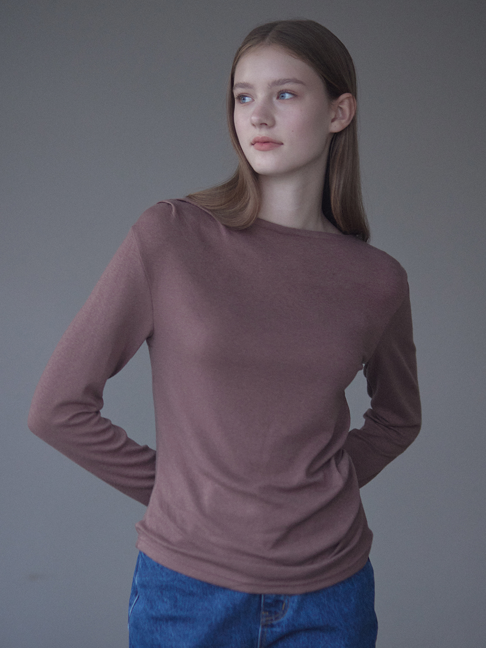 Wool-tencel Drape T-shirt - Brown