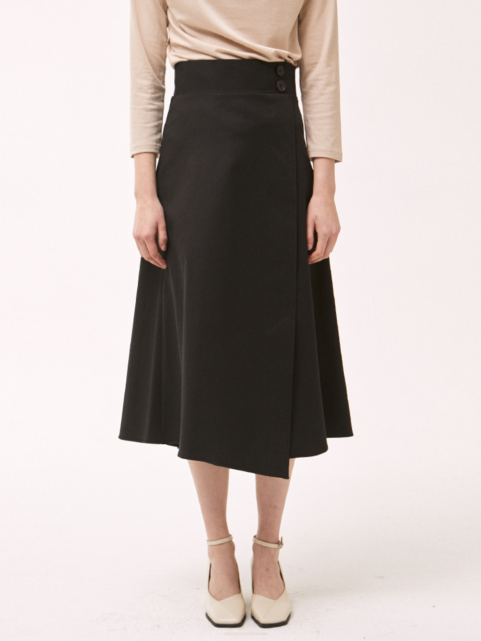 Button Flare Skirt - Black