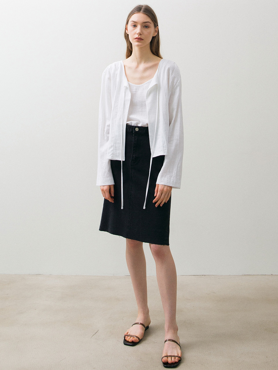Linen Shirring Cardigan - White