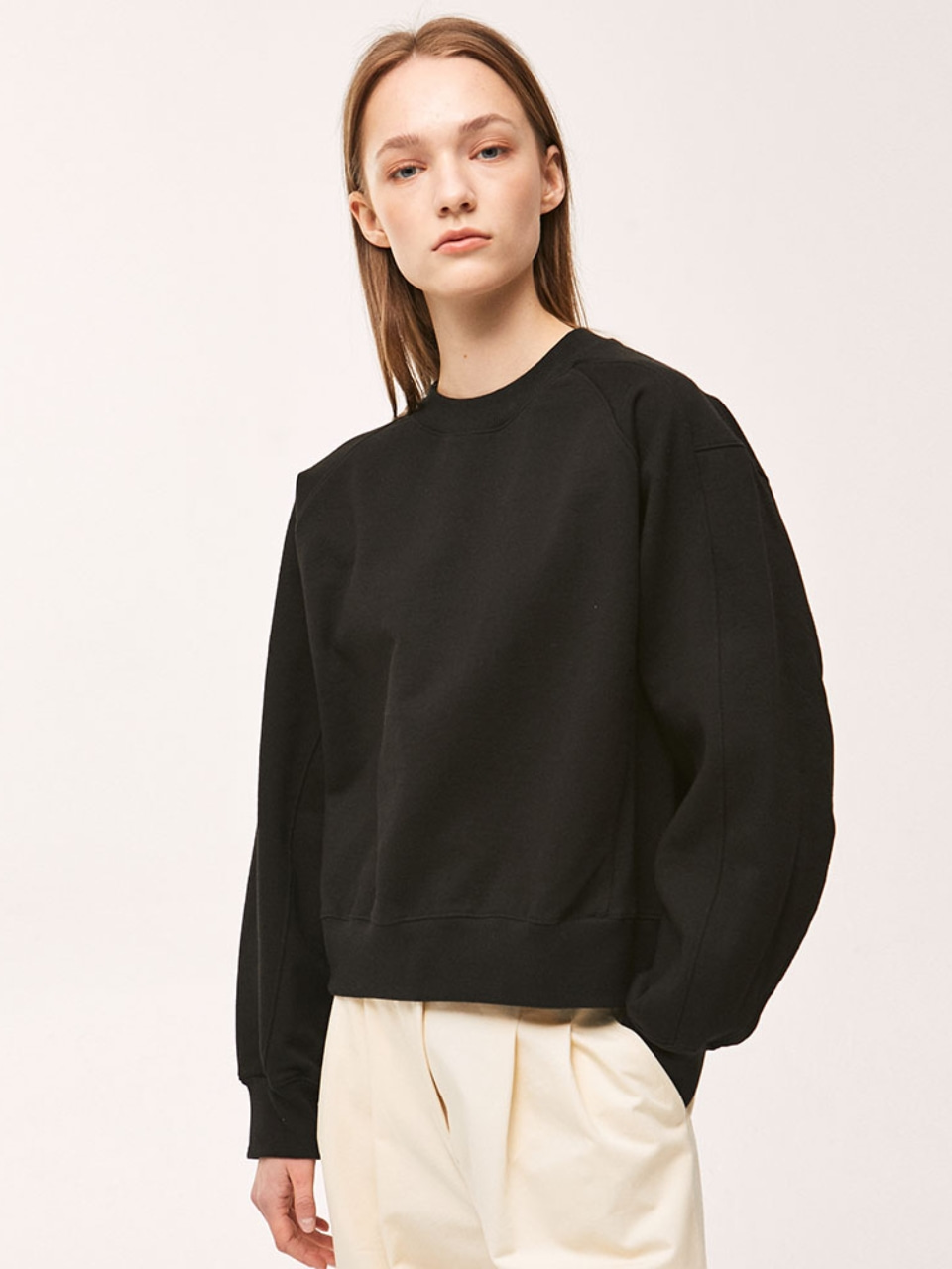 Rib Block Crop Sweatshirt - Black