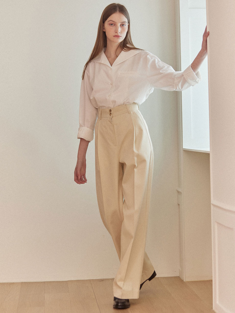Two-buttons loose-fit pants 2 Color